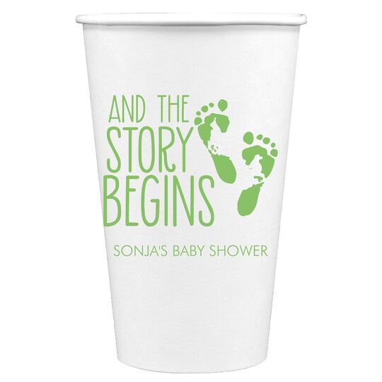 And The Story Begins with Baby Feet Paper Coffee Cups